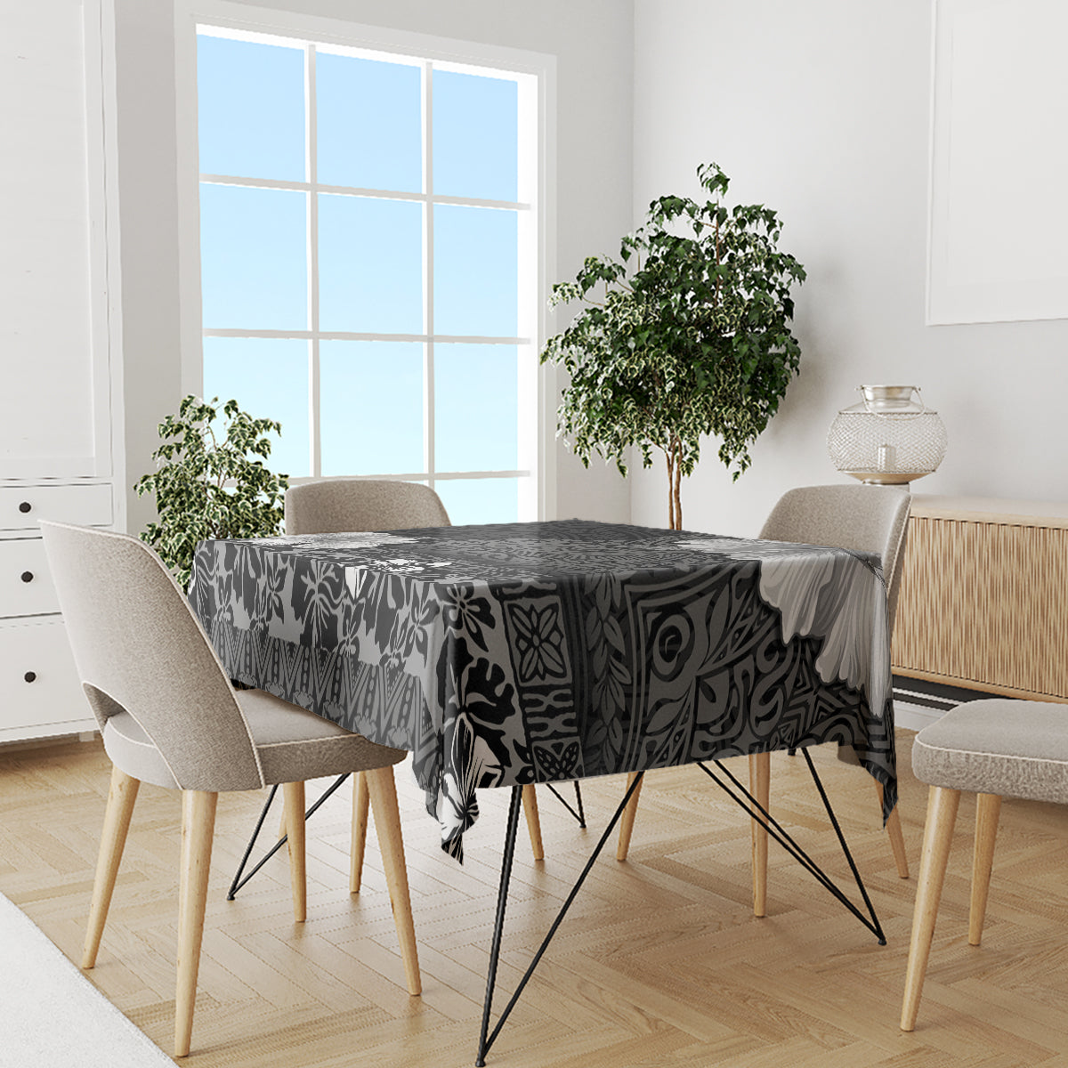 Hawaii Hibiscus With Black Polynesian Pattern Tablecloth LT05 - Polynesian Pride