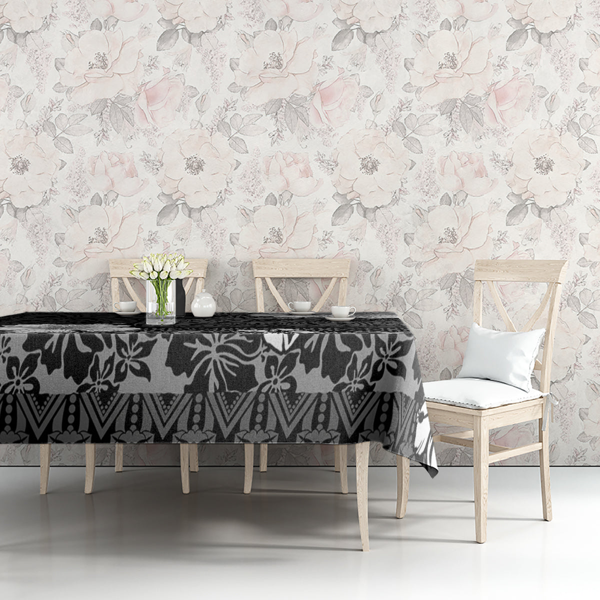 Hawaii Hibiscus With Black Polynesian Pattern Tablecloth LT05 - Polynesian Pride