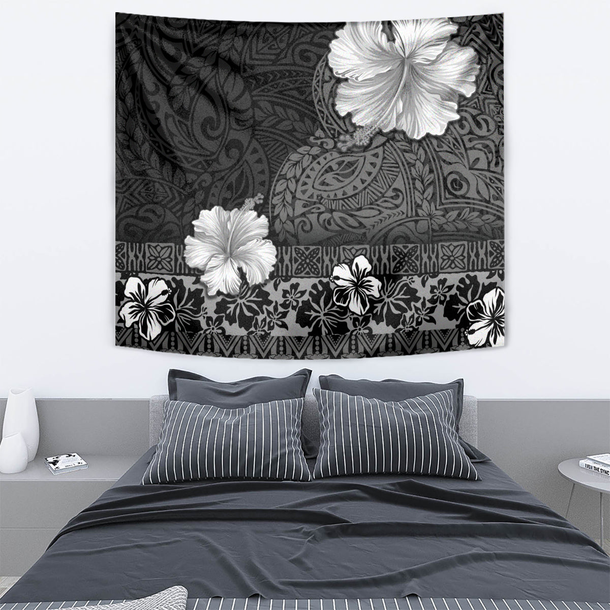 Hawaii Hibiscus With Black Polynesian Pattern Tapestry LT05 - Polynesian Pride