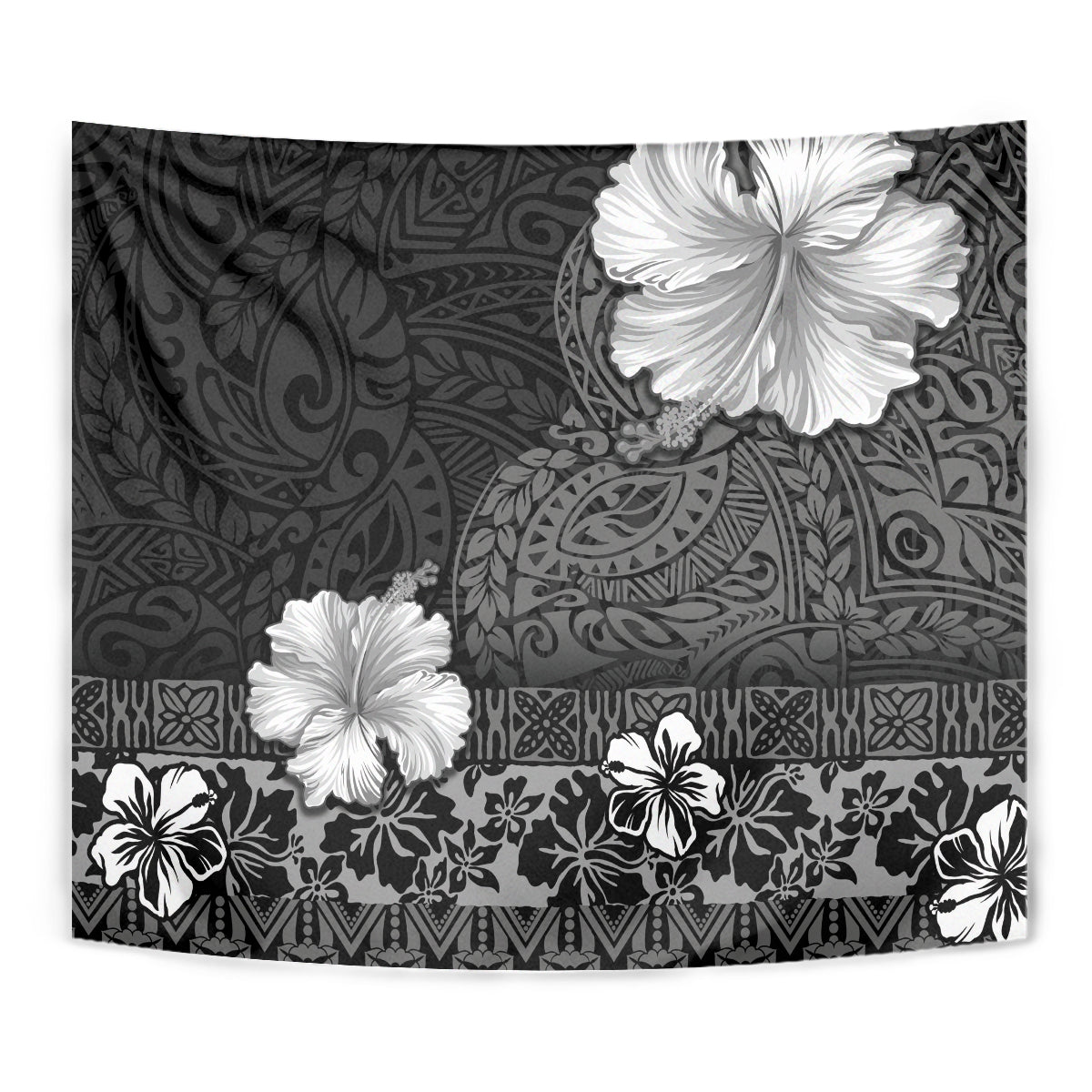 Hawaii Hibiscus With Black Polynesian Pattern Tapestry LT05 - Polynesian Pride