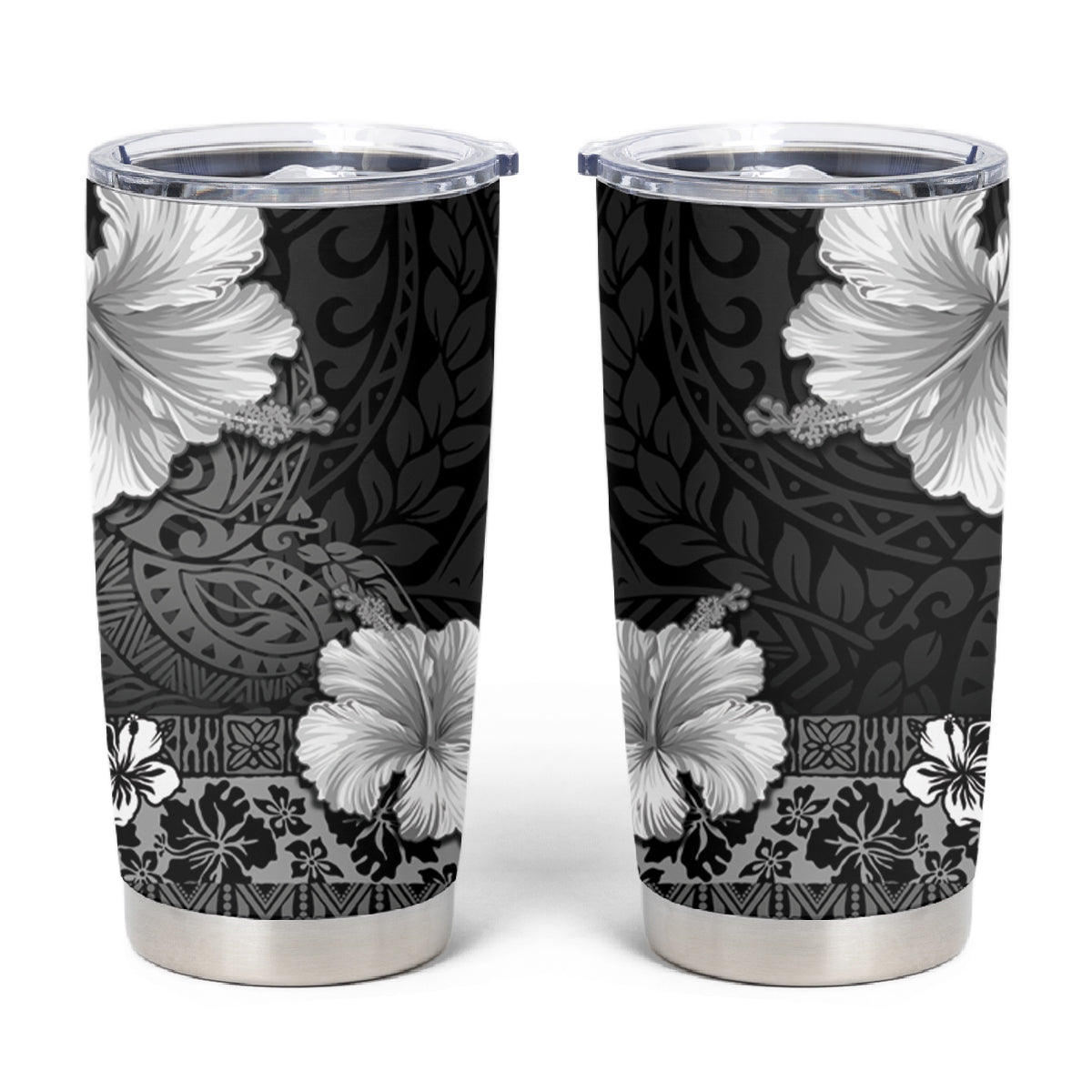 Hawaii Hibiscus With Black Polynesian Pattern Tumbler Cup