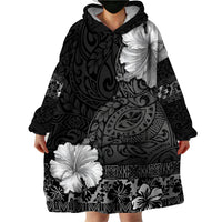 Hawaii Hibiscus With Black Polynesian Pattern Wearable Blanket Hoodie LT05 - Polynesian Pride