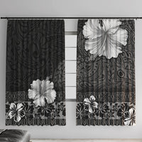 Hawaii Hibiscus With Black Polynesian Pattern Window Curtain LT05 With Hooks Black - Polynesian Pride