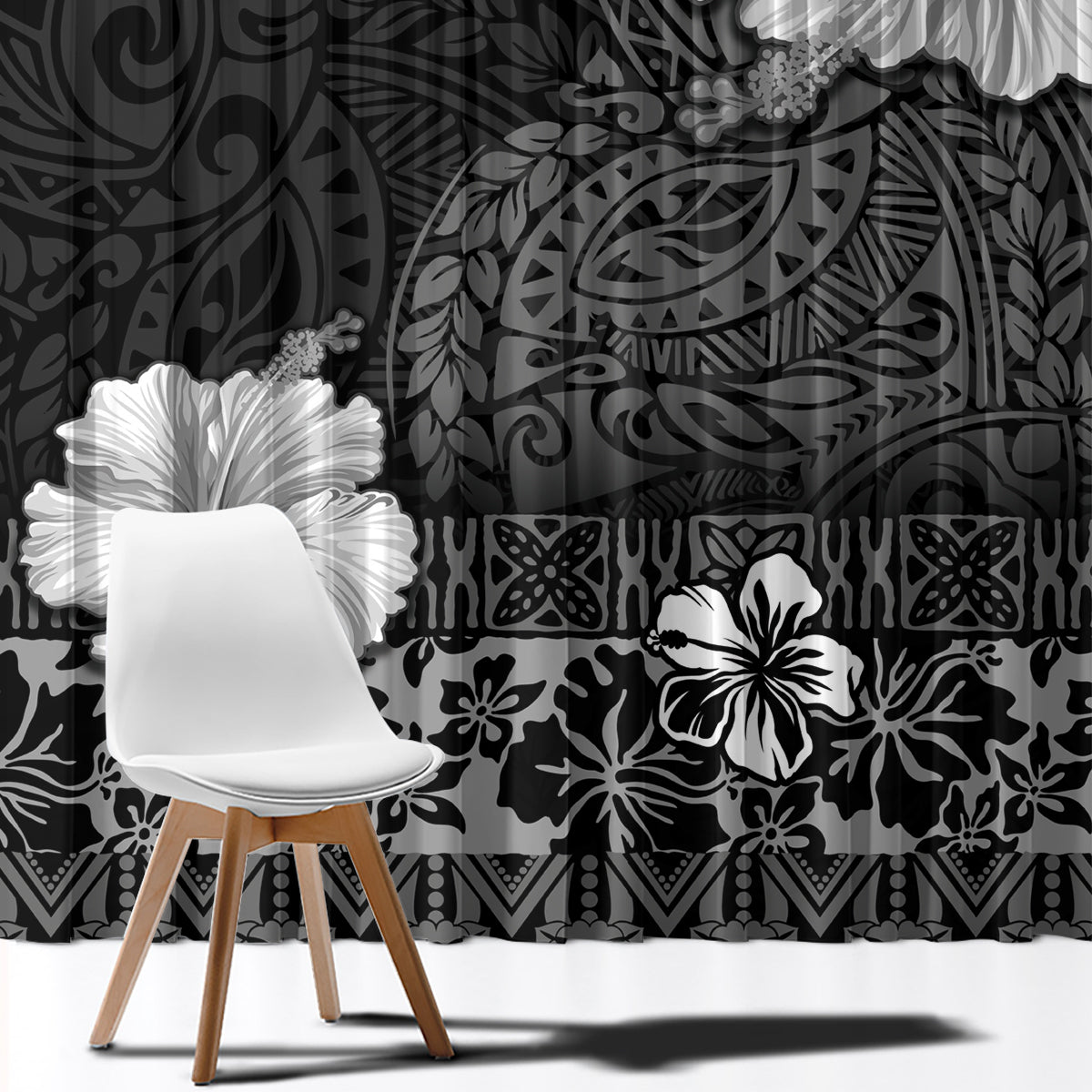 Hawaii Hibiscus With Black Polynesian Pattern Window Curtain LT05 - Polynesian Pride