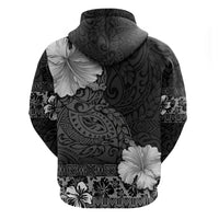 Hawaii Hibiscus With Black Polynesian Pattern Zip Hoodie