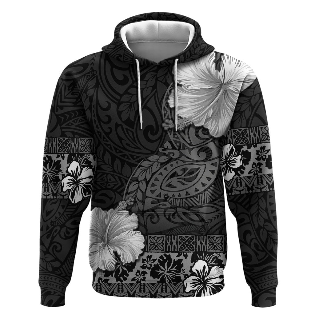 Hawaii Hibiscus With Black Polynesian Pattern Zip Hoodie