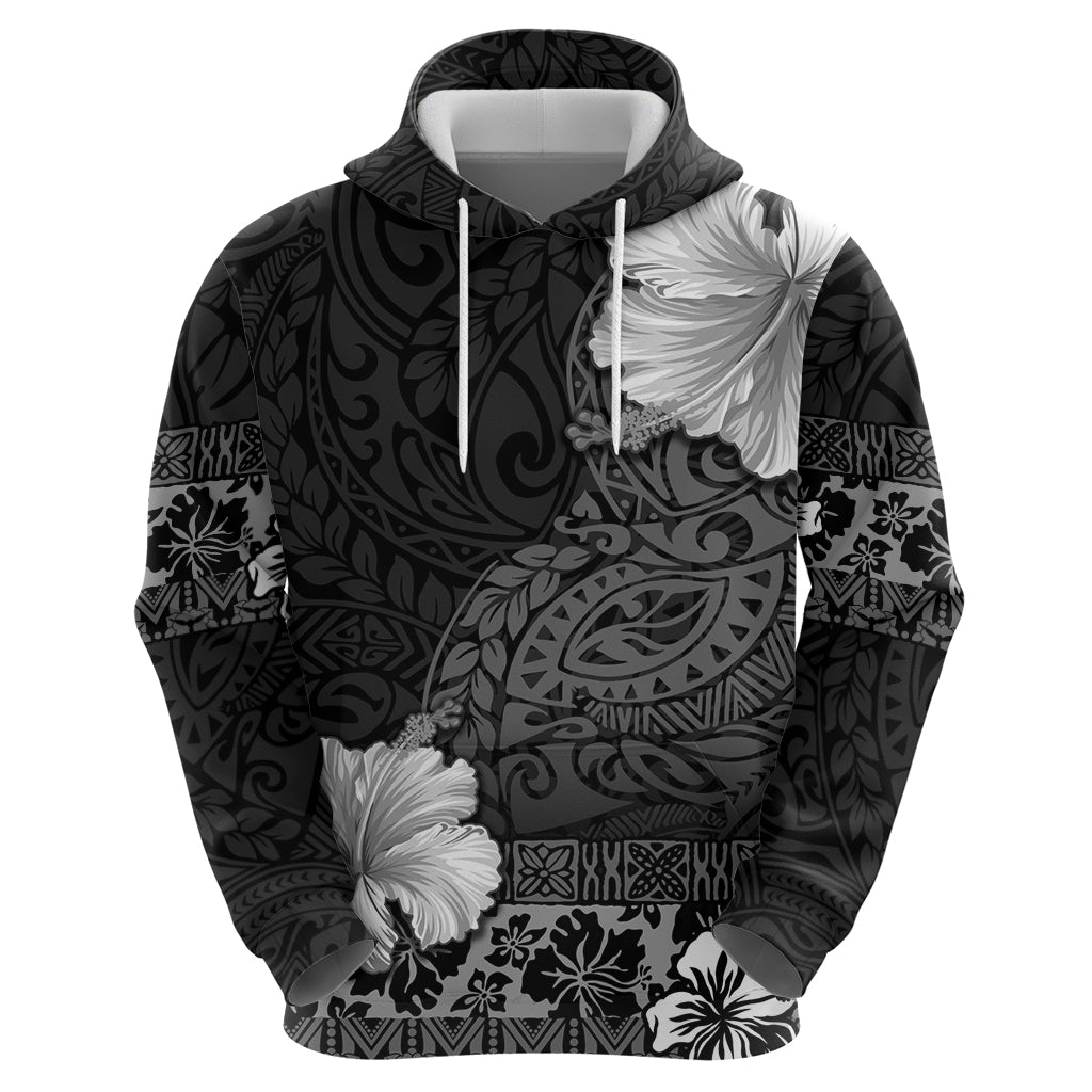 Hawaii Hibiscus With Black Polynesian Pattern Zip Hoodie