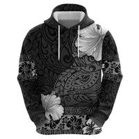 Hawaii Hibiscus With Black Polynesian Pattern Zip Hoodie