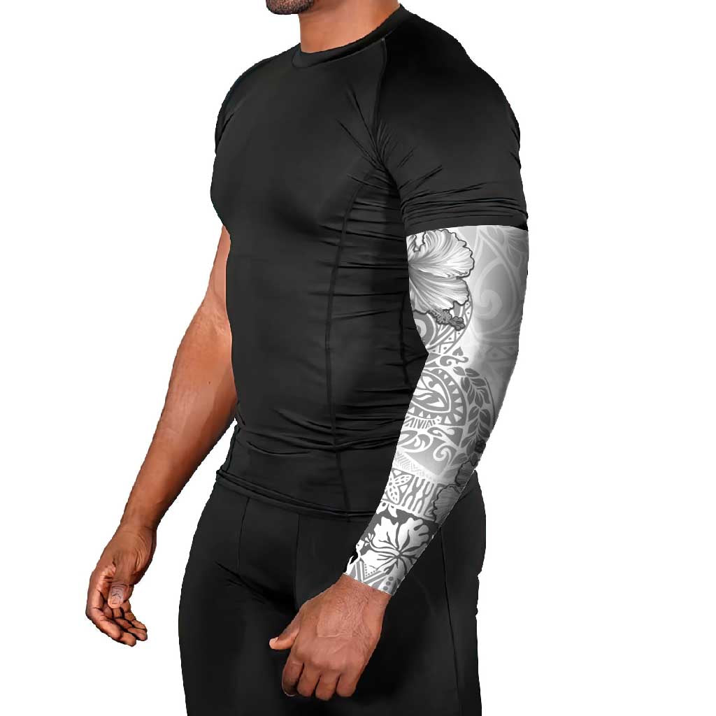 Hawaii Hibiscus With White Polynesian Pattern Arm Sleeves - Polynesian Pride