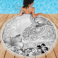 Hawaii Hibiscus With White Polynesian Pattern Beach Blanket LT05 - Polynesian Pride