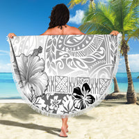 Hawaii Hibiscus With White Polynesian Pattern Beach Blanket LT05 - Polynesian Pride
