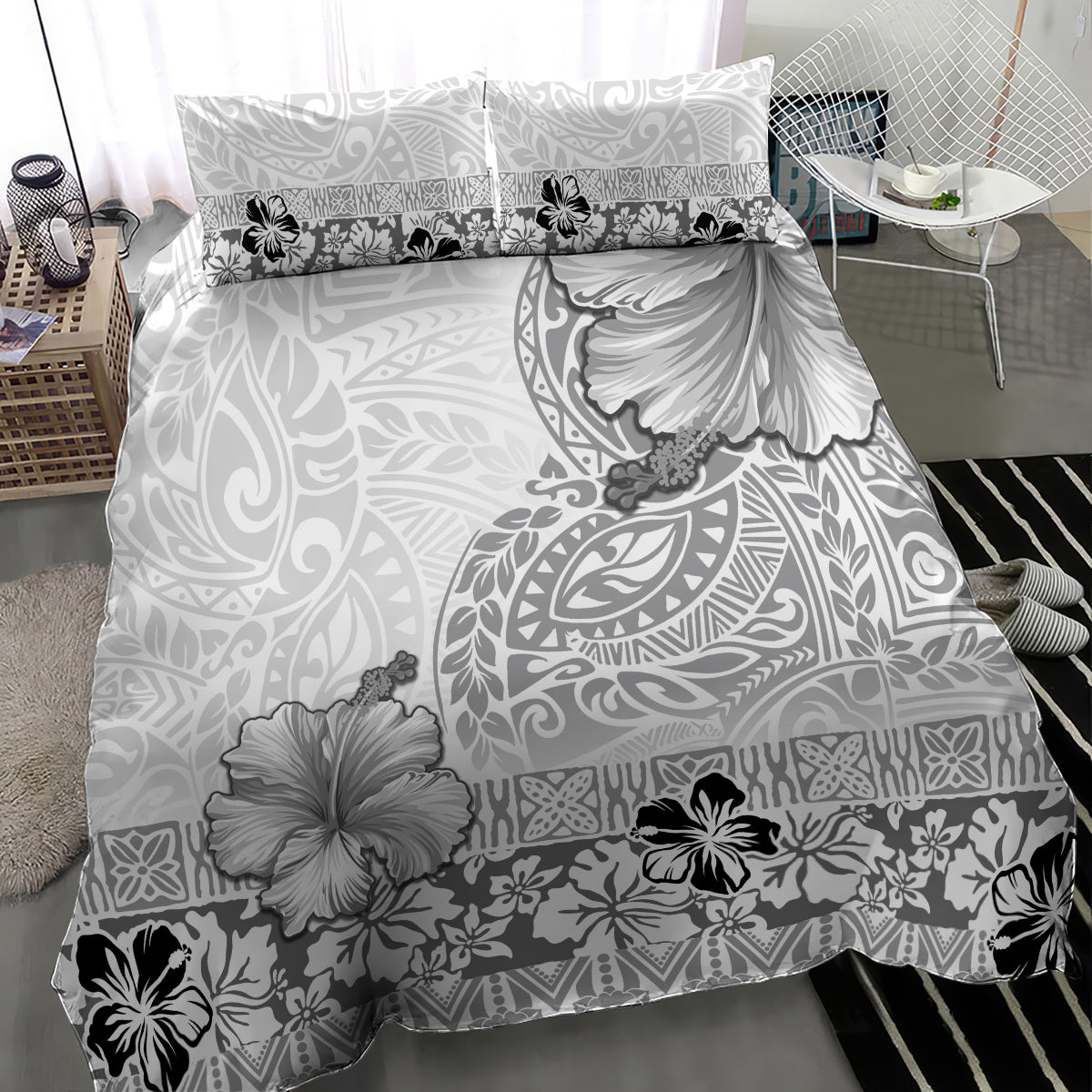 Hawaii Hibiscus With White Polynesian Pattern Bedding Set LT05 - Polynesian Pride