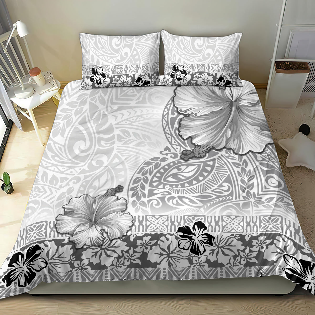 Hawaii Hibiscus With White Polynesian Pattern Bedding Set LT05 - Polynesian Pride