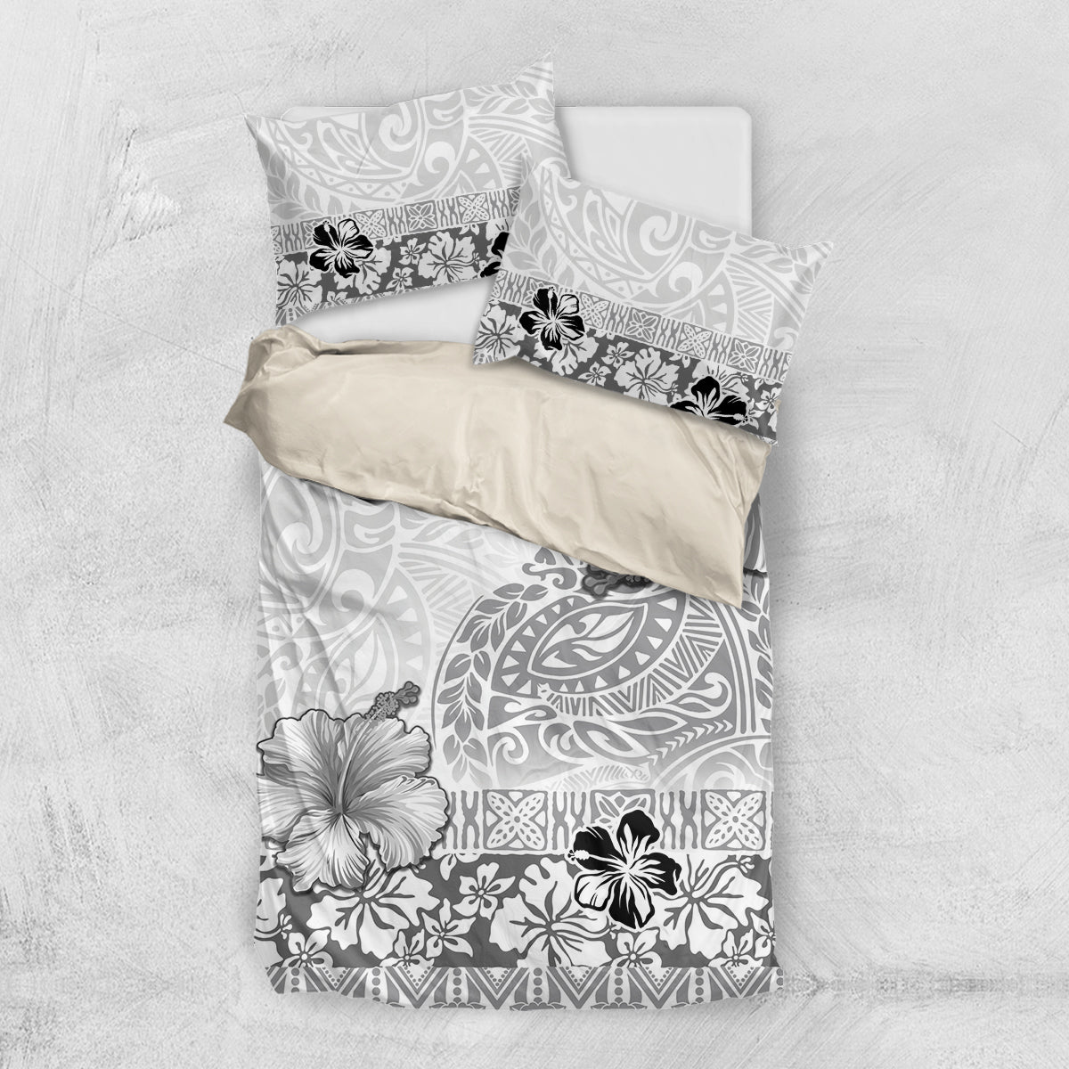 Hawaii Hibiscus With White Polynesian Pattern Bedding Set LT05 US Twin 172cm x 218cm White - Polynesian Pride