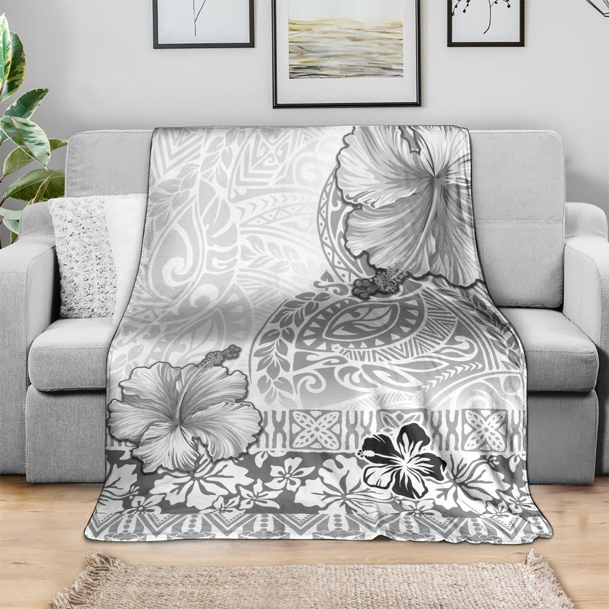 Hawaii Hibiscus With White Polynesian Pattern Blanket LT05 - Polynesian Pride