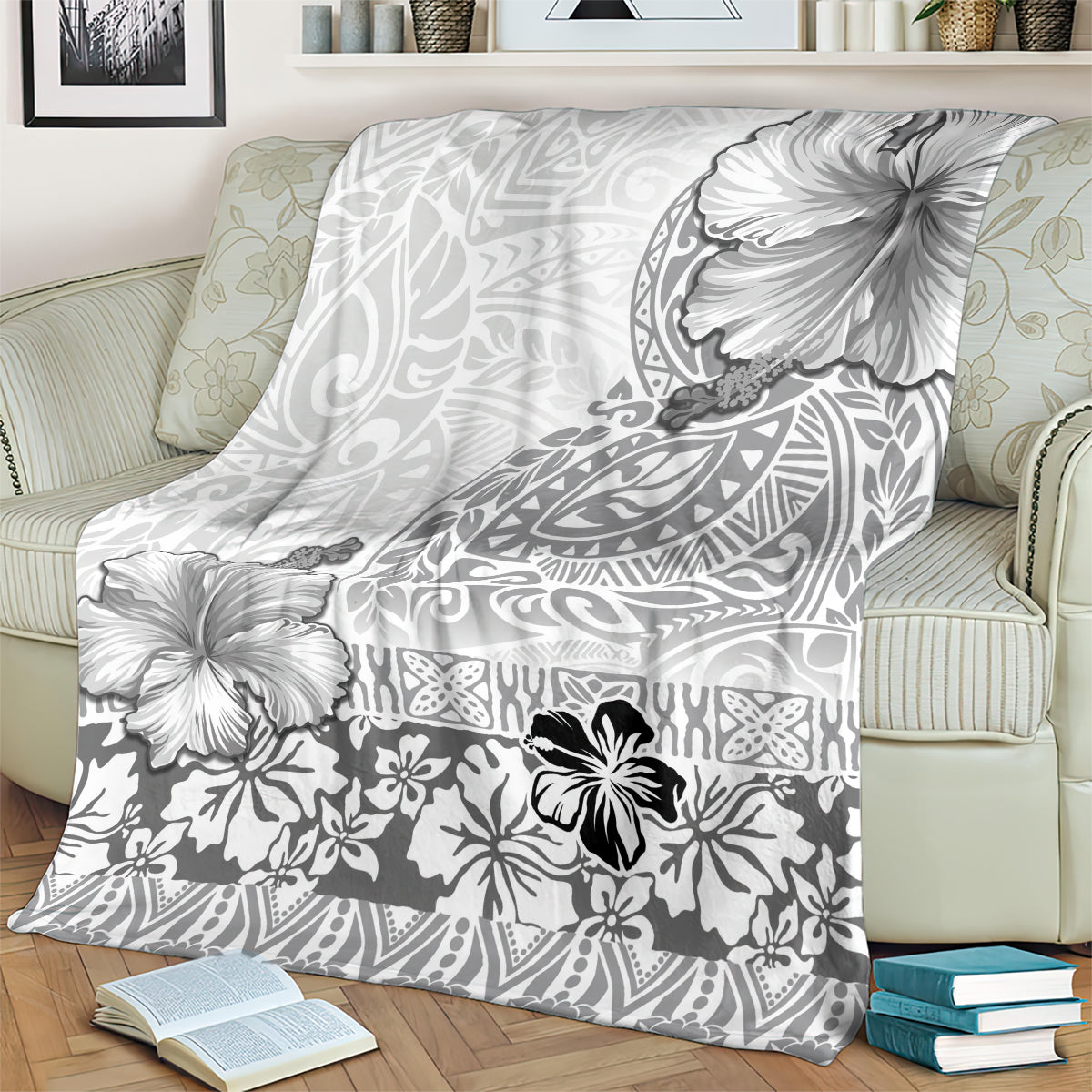 Hawaii Hibiscus With White Polynesian Pattern Blanket LT05 - Polynesian Pride