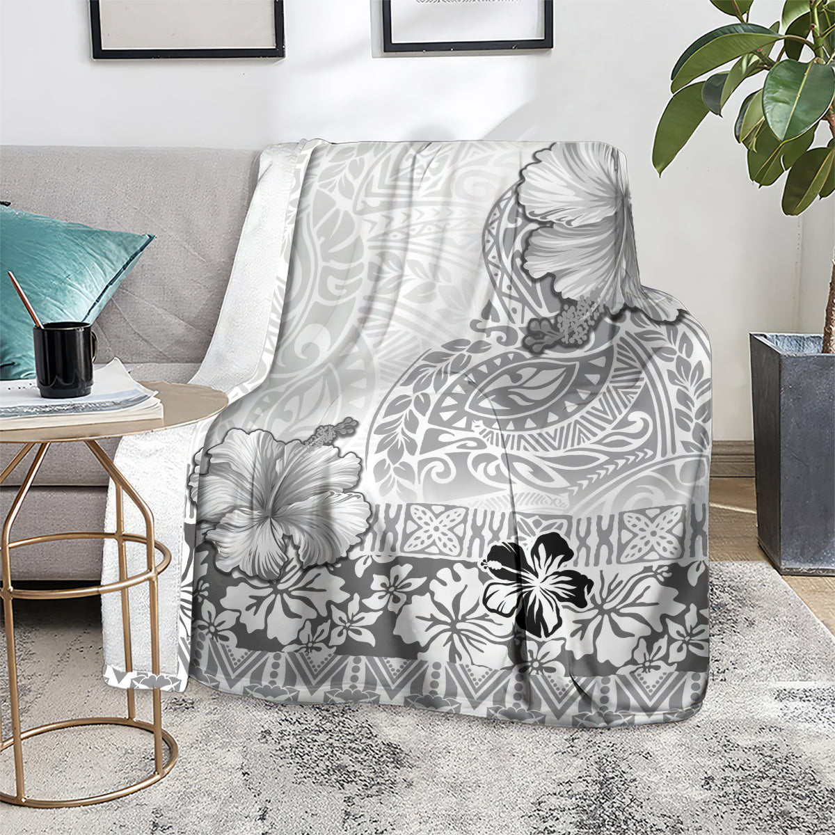 Hawaii Hibiscus With White Polynesian Pattern Blanket LT05 - Polynesian Pride