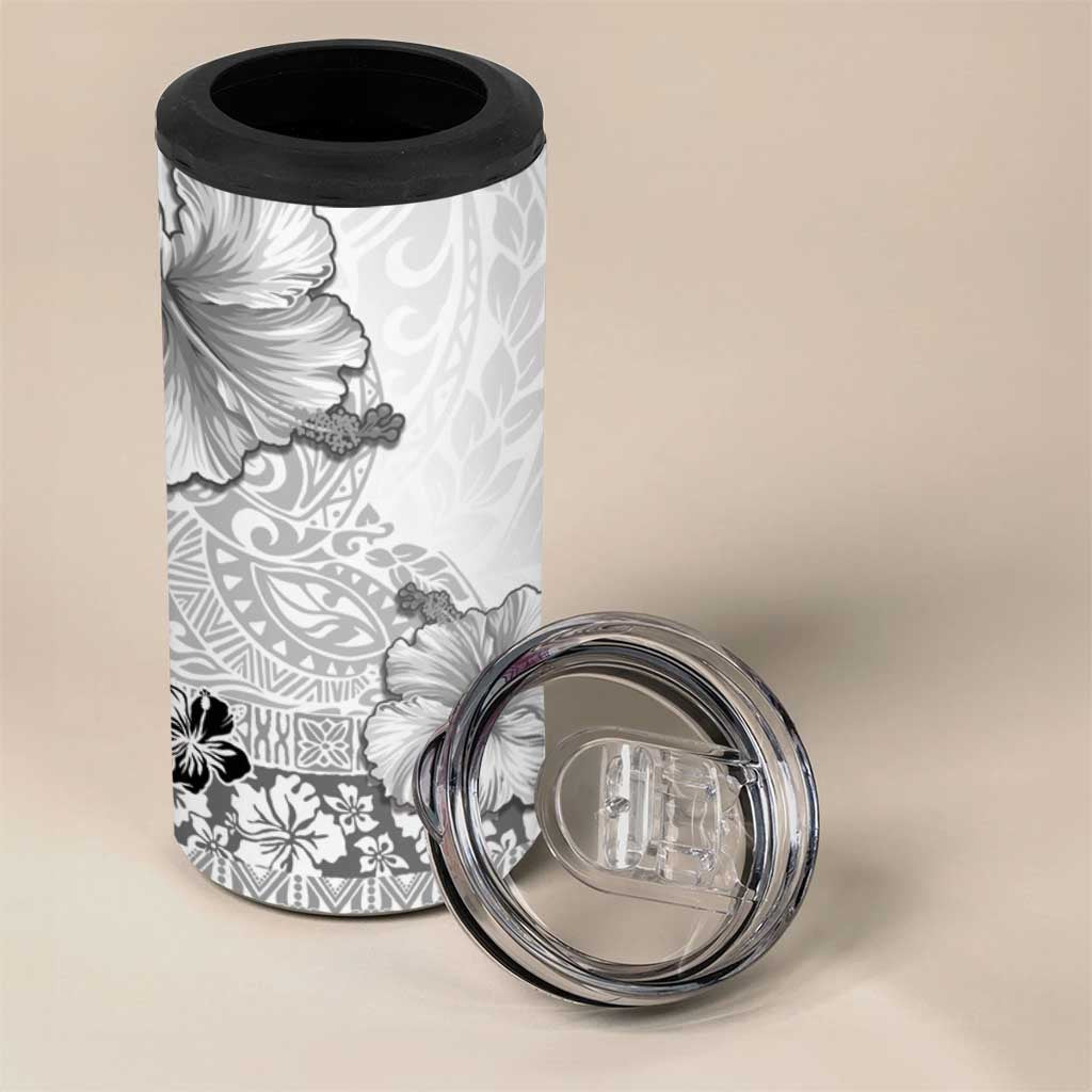 Hawaii Hibiscus With White Polynesian Pattern 4 in 1 Can Cooler Tumbler