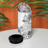 Hawaii Hibiscus With White Polynesian Pattern 4 in 1 Can Cooler Tumbler