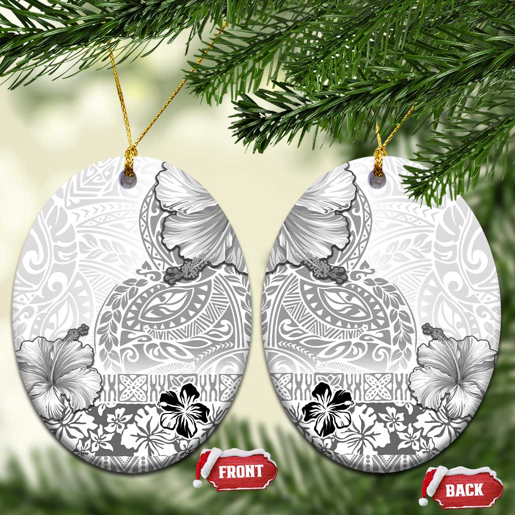 Hawaii Hibiscus With White Polynesian Pattern Ceramic Ornament LT05 Oval White - Polynesian Pride