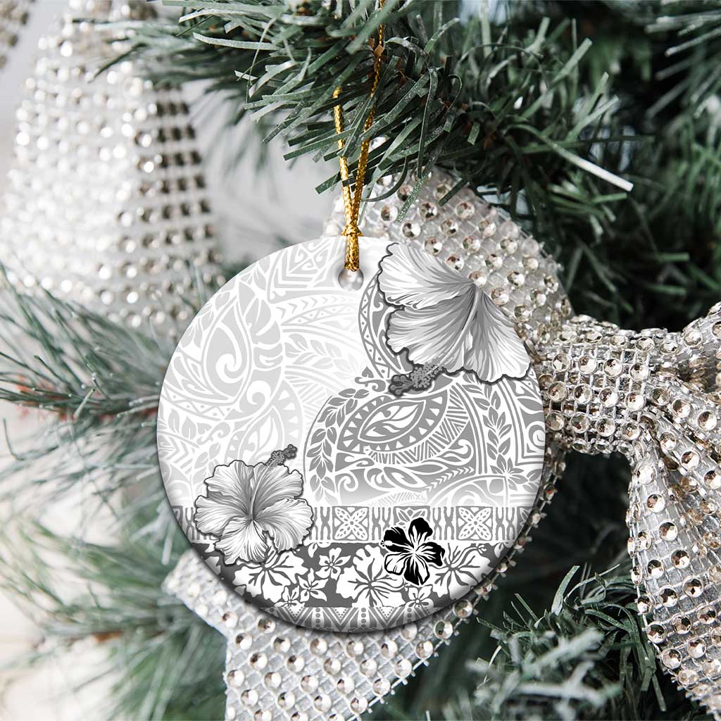 Hawaii Hibiscus With White Polynesian Pattern Ceramic Ornament LT05 - Polynesian Pride