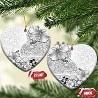 Hawaii Hibiscus With White Polynesian Pattern Ceramic Ornament LT05 Heart White - Polynesian Pride