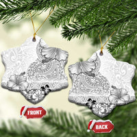 Hawaii Hibiscus With White Polynesian Pattern Ceramic Ornament LT05 Snow Flake White - Polynesian Pride