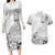 Hawaii Hibiscus With White Polynesian Pattern Couples Matching Long Sleeve Bodycon Dress and Hawaiian Shirt