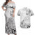 Hawaii Hibiscus With White Polynesian Pattern Couples Matching Off Shoulder Maxi Dress and Hawaiian Shirt