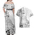 Hawaii Hibiscus With White Polynesian Pattern Couples Matching Off Shoulder Maxi Dress and Hawaiian Shirt