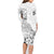 Hawaii Hibiscus With White Polynesian Pattern Family Matching Long Sleeve Bodycon Dress and Hawaiian Shirt