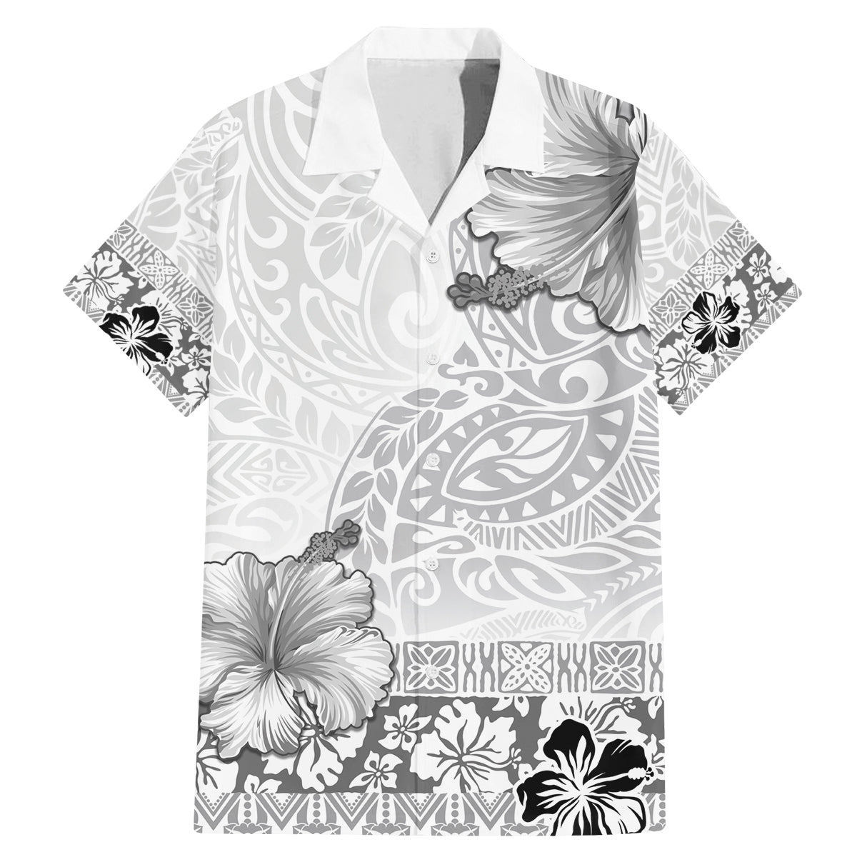 Hawaii Hibiscus With White Polynesian Pattern Family Matching Mermaid Dress and Hawaiian Shirt
