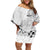 Hawaii Hibiscus With White Polynesian Pattern Family Matching Off Shoulder Short Dress and Hawaiian Shirt