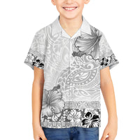 Hawaii Hibiscus With White Polynesian Pattern Family Matching Puletasi and Hawaiian Shirt