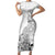 Hawaii Hibiscus With White Polynesian Pattern Family Matching Short Sleeve Bodycon Dress and Hawaiian Shirt