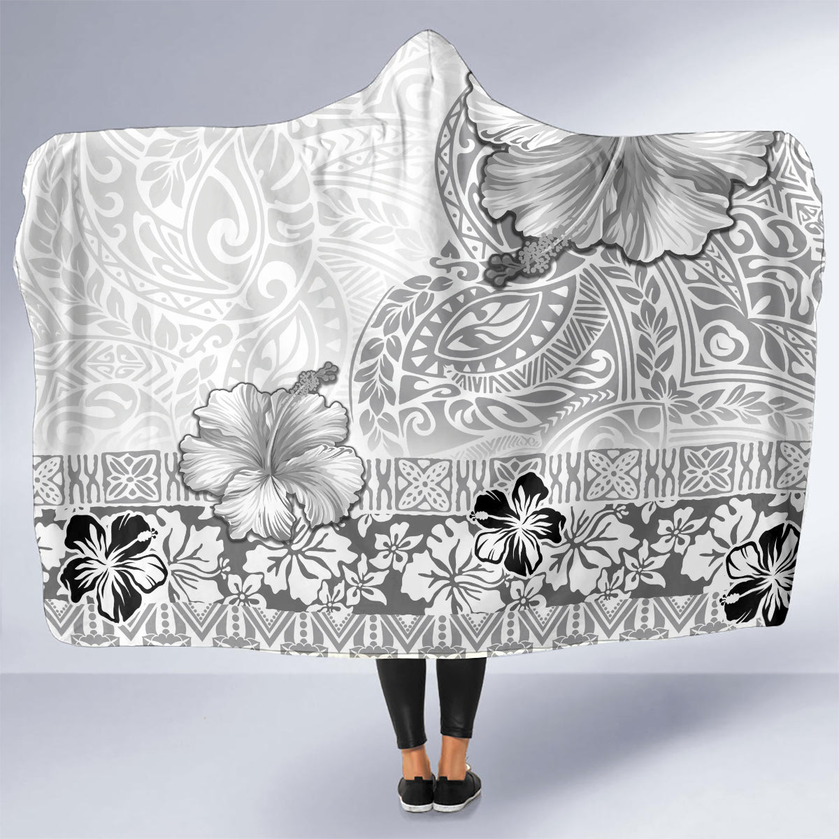 Hawaii Hibiscus With White Polynesian Pattern Hooded Blanket LT05 - Polynesian Pride