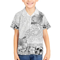 Hawaii Hibiscus With White Polynesian Pattern Kid Hawaiian Shirt LT05 Kid White - Polynesian Pride