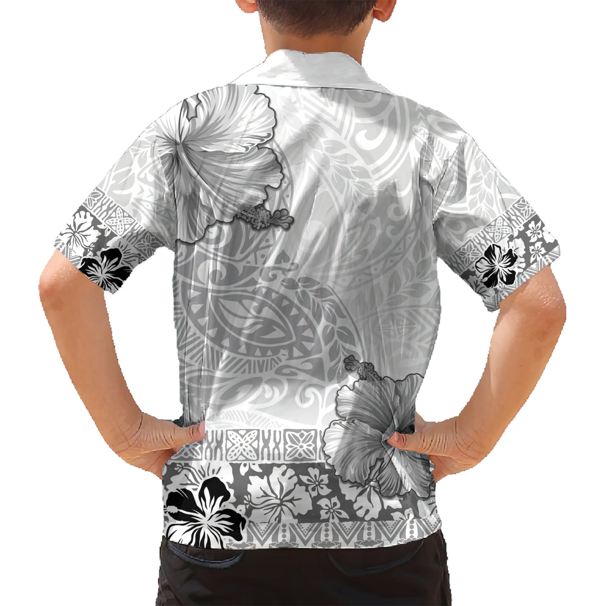 Hawaii Hibiscus With White Polynesian Pattern Kid Hawaiian Shirt LT05 - Polynesian Pride