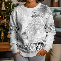 Hawaii Hibiscus With White Polynesian Pattern Kid Ugly Christmas Sweater