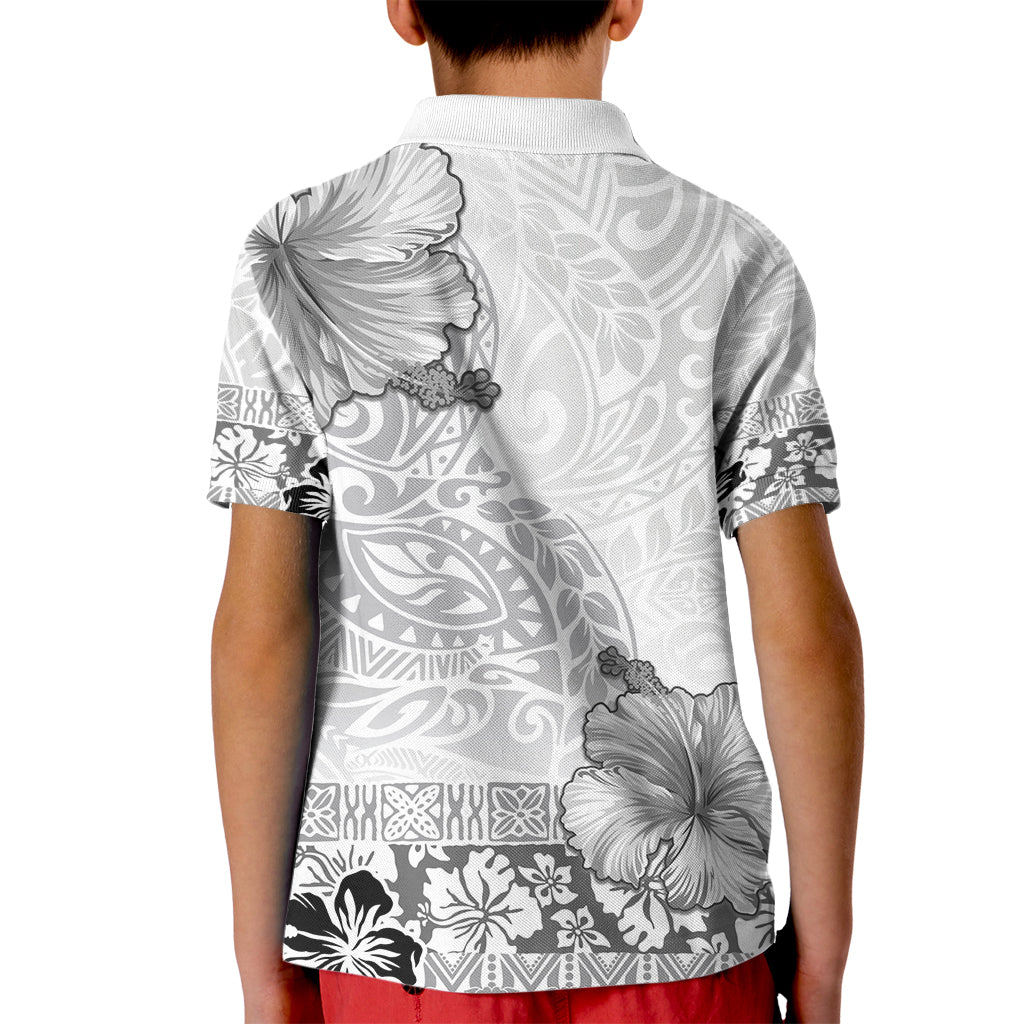 Hawaii Hibiscus With White Polynesian Pattern Kid Polo Shirt