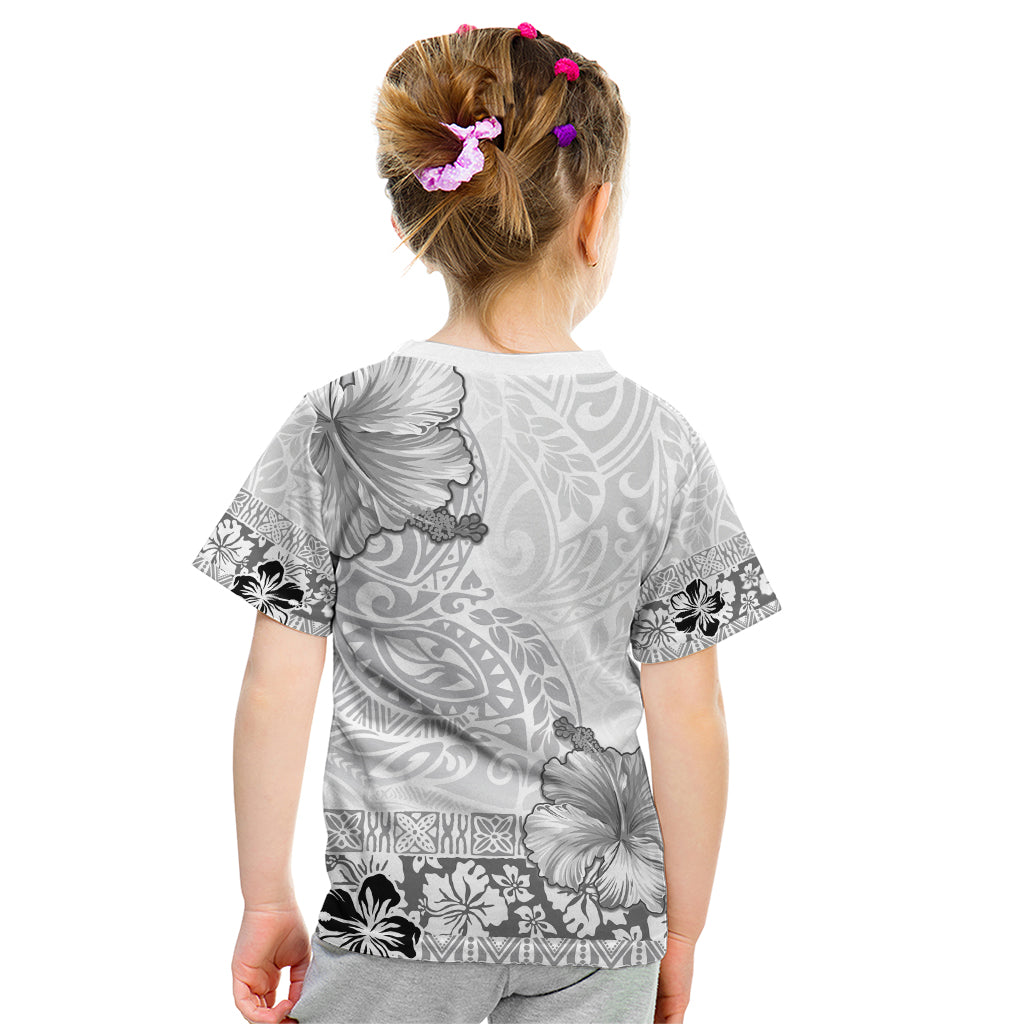 Hawaii Hibiscus With White Polynesian Pattern Kid T Shirt