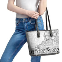 Hawaii Hibiscus With White Polynesian Pattern Leather Tote Bag LT05 - Polynesian Pride