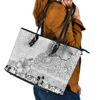 Hawaii Hibiscus With White Polynesian Pattern Leather Tote Bag LT05 - Polynesian Pride
