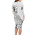 Hawaii Hibiscus With White Polynesian Pattern Long Sleeve Bodycon Dress