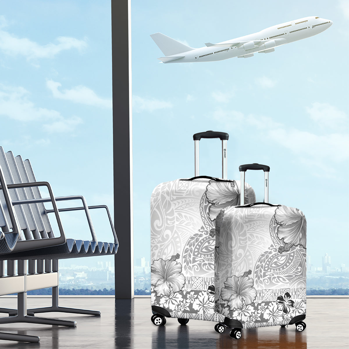 Hawaii Hibiscus With White Polynesian Pattern Luggage Cover