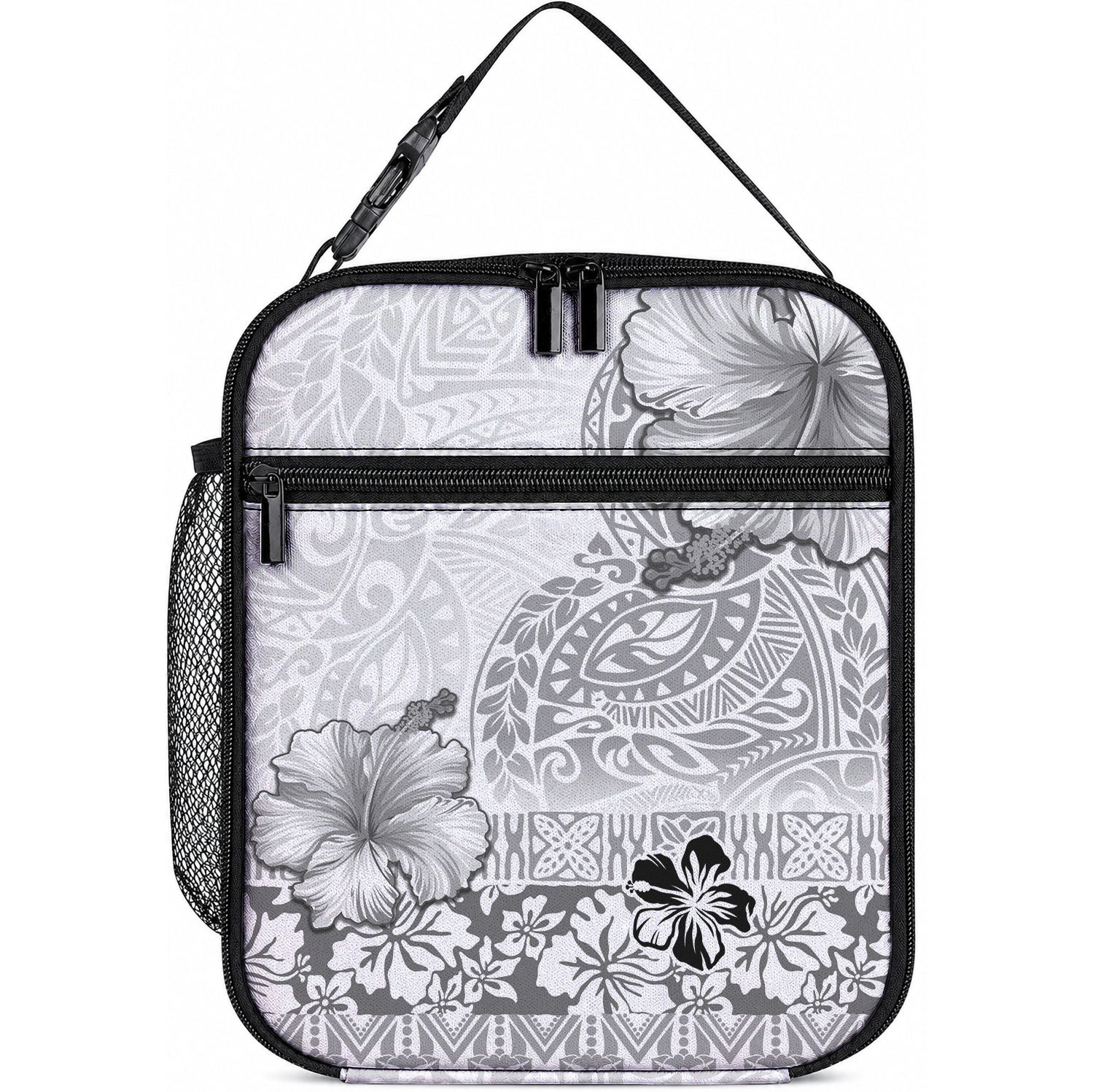 Hawaii Hibiscus With White Polynesian Pattern Lunch Bag
