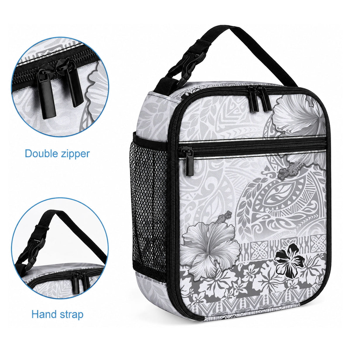 Hawaii Hibiscus With White Polynesian Pattern Lunch Bag