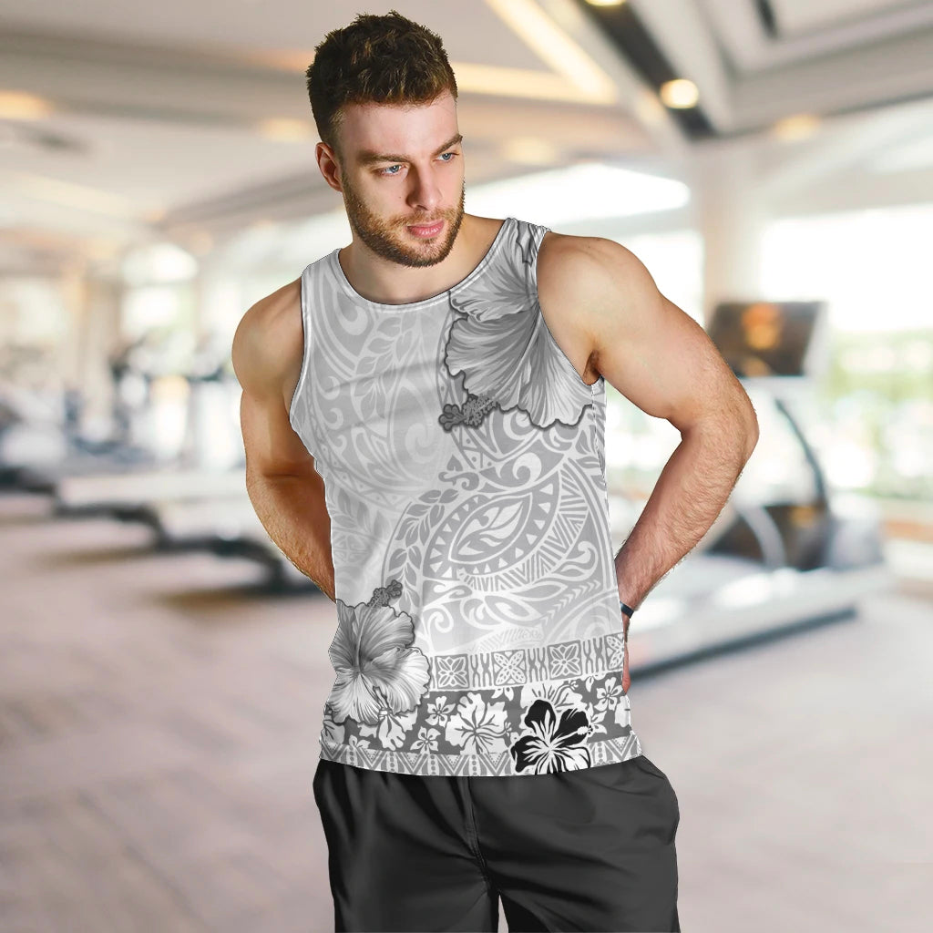 Hawaii Hibiscus With White Polynesian Pattern Men Tank Top LT05 White - Polynesian Pride