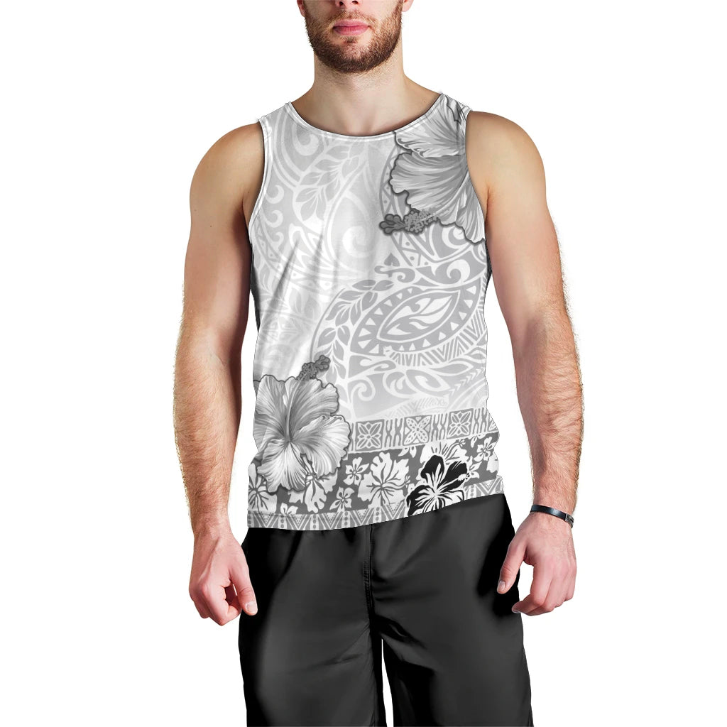 Hawaii Hibiscus With White Polynesian Pattern Men Tank Top LT05 - Polynesian Pride
