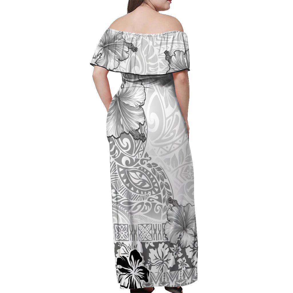 Hawaii Hibiscus With White Polynesian Pattern Off Shoulder Maxi Dress LT05 - Polynesian Pride